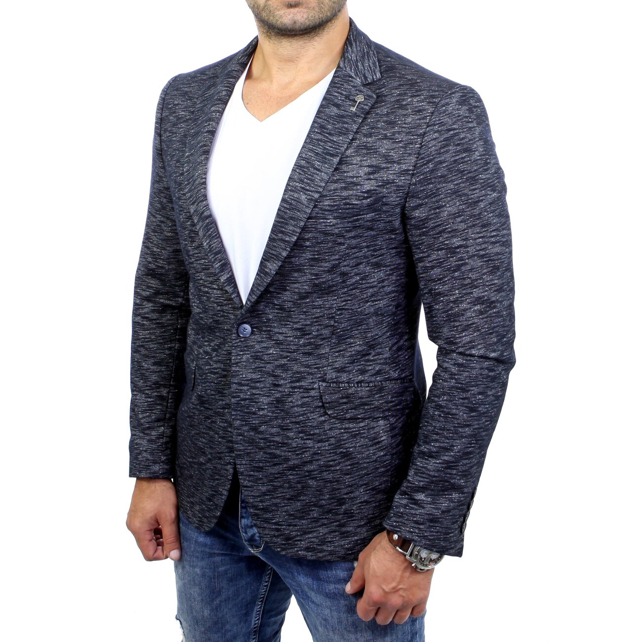 Reslad Herren Sakko Melange Sweat Blazer Freizeit Jacke RS 9011 Dunke