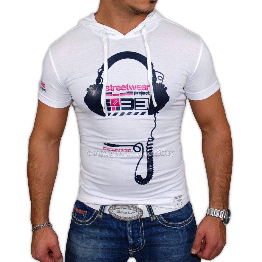 GEILES PARTY STREETWEAR KAPUZEN T SHIRT WEIß M   XXL  