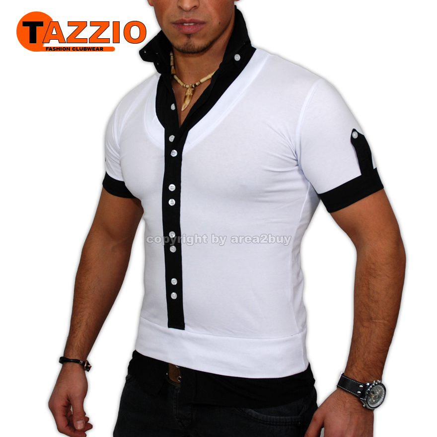 TAZZIO PARTY HEMD T SHIRT POLO SHIRT WEIß   SCHWART 942