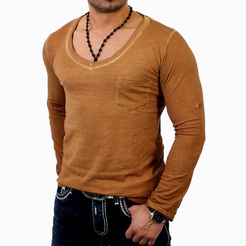 Reslad Herren V-Neck Longshirt RS-4002 Camel S