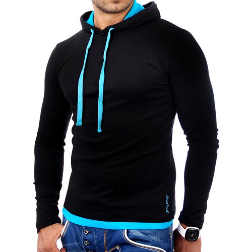 Reslad Herren Kapuzen Sweatshirt RS-1003 Schwarz-Trkis S