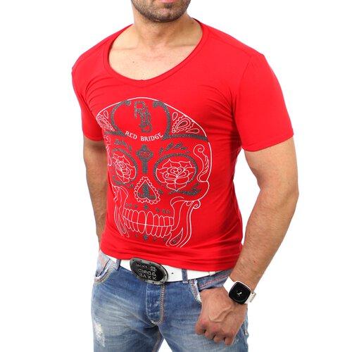 Redbridge Herren Strass Deadhead Print T-Shirt RB-2063 Rot L