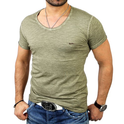 Cipo & Baxx Herren Wide Neck Basic T-Shirt C-5332 Khaki S