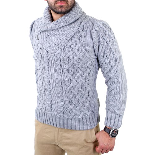 Reslad Herren Zipper Schalkragen Strickpullover Winter Pullover RS-3201 Grau M