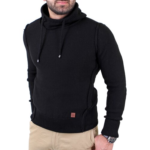 Reslad Herren Vintage Huge Collar Sweatshirt Pullover RS-3212 Schwarz XL