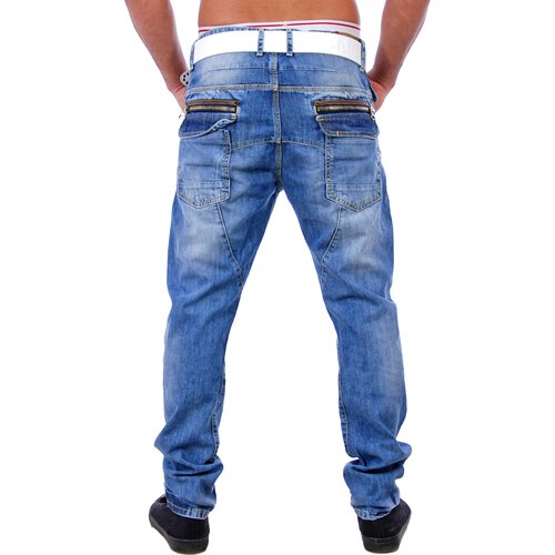 VSCT Herren Clubwear Leder Patched Jeans Hose V-0139 Blau W29/L32