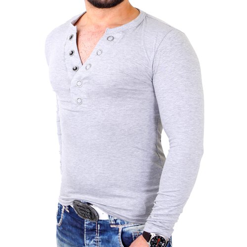 Reslad Langarmshirt Herren Authentic Big Button V-Neck Style Longsleeve RS-620