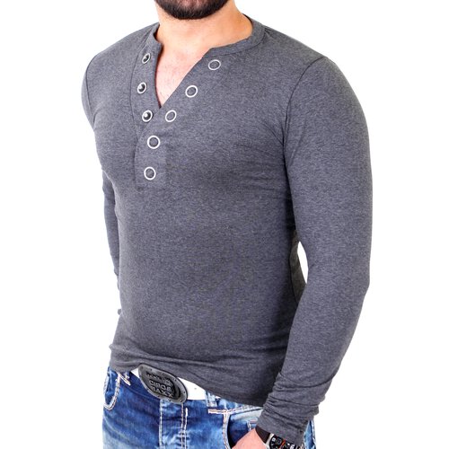 Reslad Langarmshirt Herren Authentic Big Button V-Neck Style Longsleeve RS-620