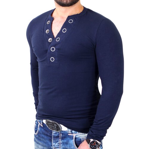 Reslad Langarmshirt Herren Authentic Big Button V-Neck Style Longsleeve RS-620