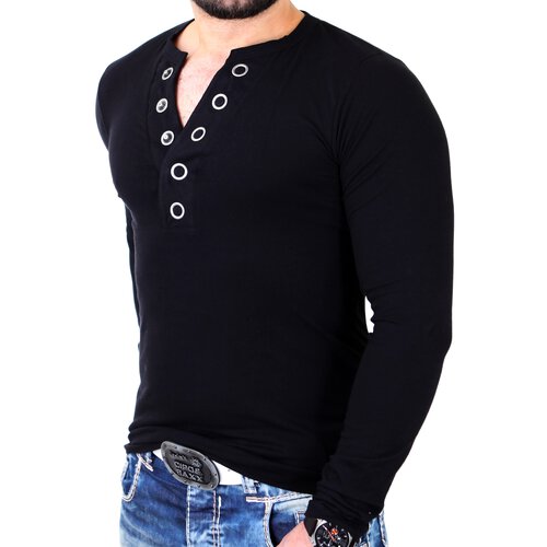 Reslad Langarmshirt Herren Authentic Big Button V-Neck Style Longsleeve RS-620