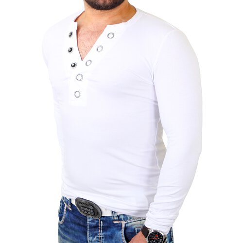 Reslad Langarmshirt Herren Authentic Big Button V-Neck Style Longsleeve RS-620