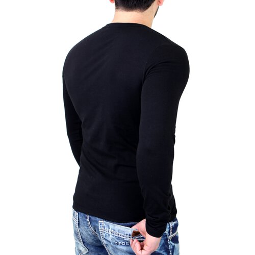 Reslad Langarmshirt Herren Authentic Big Button V-Neck Style Longsleeve RS-620 Schwarz M