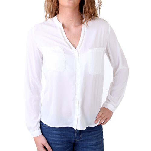 Madonna Bluse Damen KONA Pailletten Kragen mit V-Ausschnitt MF-406999 Wei S