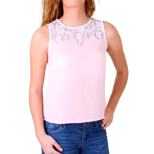 Madonna Top Damen RUBY Passe aus Spitze rmelloses Trgertop MF-406992 Rosa XS