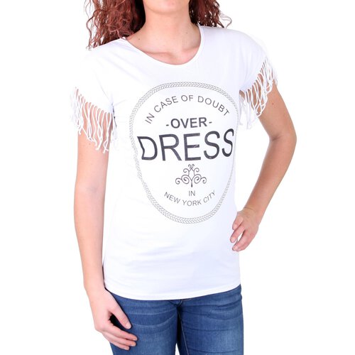 Madonna T-Shirt Damen MARISSA 7/8 rmel Shirt mit Aufdruck und Fransen MF-741172 Wei M