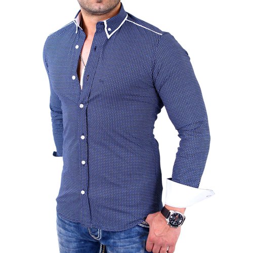 Reslad Herren Hemd Glencheck Button-Down-Kragen Langarmhemd RS-7208