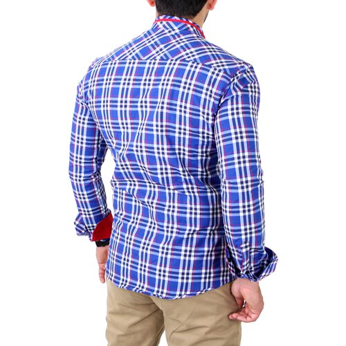 Reslad Herren Hemd Tartan Karo Design Langarmhemd RS-7211 Royalblau XL