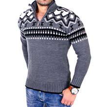 Reslad Herren Strickpullover Crewneck Zipper Norweger Pullover RS-3110