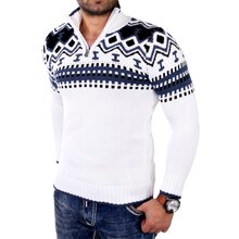 Reslad Herren Strickpullover Crewneck Zipper Norweger Pullover RS-3110