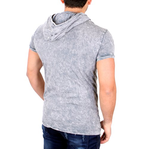 Tazzio T-Shirt Herren Batik Style Hooded Asymmetrisches Kapuzen Shirt TZ-15135 Grau M