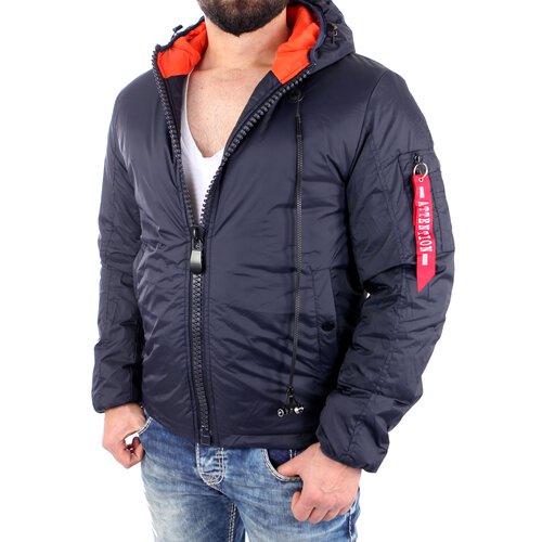 Reslad Jacke Herren Nylon Kapuzen-Jacke mit intergrierten Headset Mnner Winterjacke RS-652 Navyblau 2XL