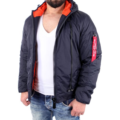 Reslad Jacke Herren Nylon Kapuzen-Jacke mit intergrierten Headset Mnner Winterjacke RS-652 Navyblau 2XL