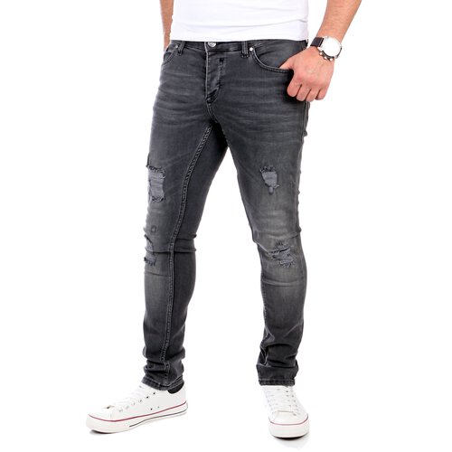 Reslad Jeans Herren Destroyed Look Slim Fit Denim Strech Jeans-Hose RS-2062 Schwarz W30 / L32