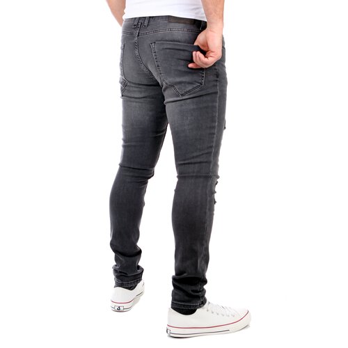 Reslad Jeans Herren Destroyed Look Slim Fit Denim Strech Jeans-Hose RS-2062 Schwarz W30 / L32