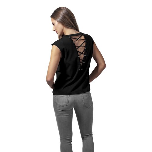 Urban Classics Damen Top Jersey Lace Up rmelloses Shirt TB-1504 Schwarz L