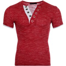 Reslad T-Shirt Herren Melange Basic Big Button V-Neck Kurzarm-Shirt RS-5002