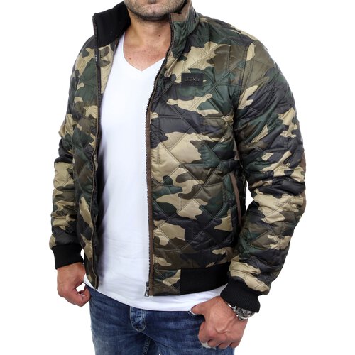 Herren-Jacke bergangs-Jacke Quilted Windbreaker mit rmel-Patches A-715 Greencamo 2XL