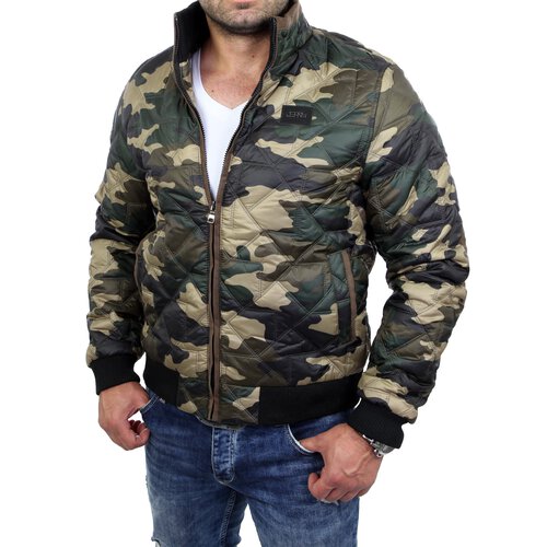 Herren-Jacke bergangs-Jacke Quilted Windbreaker mit rmel-Patches A-715 Greencamo 2XL