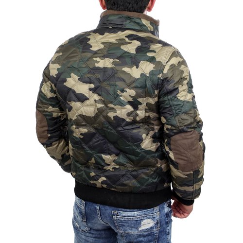 Herren-Jacke bergangs-Jacke Quilted Windbreaker mit rmel-Patches A-715 Greencamo 2XL