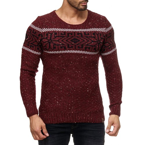 Herren Strickpullover Rundhals Norwegerpullover Muster RS-18003 Bordeaux L