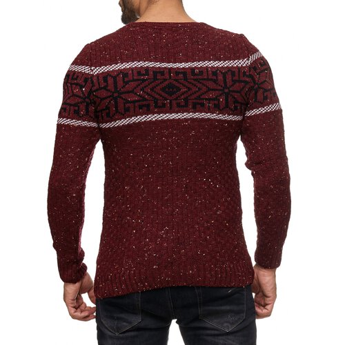 Herren Strickpullover Rundhals Norwegerpullover Muster RS-18003 Bordeaux L