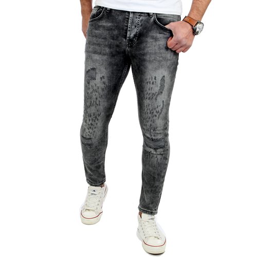 Reslad Jeans-Herren Skinny Fit Destroyed Look Denim Jeans-Hose RS-2079 Schwarz S