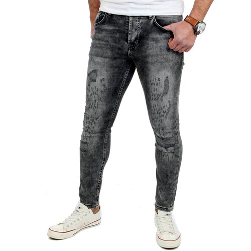 Reslad Jeans-Herren Skinny Fit Destroyed Look Denim Jeans-Hose RS-2079 Schwarz S