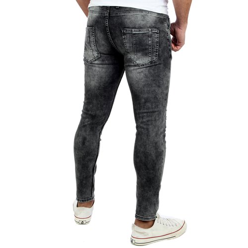 Reslad Jeans-Herren Skinny Fit Destroyed Look Denim Jeans-Hose RS-2079 Schwarz S