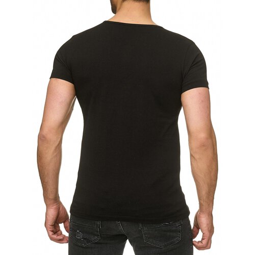 Reslad T-Shirt Herren Rundhals Buttoned Basic Look Uni Kurzarm Shirt RS-5011 Schwarz XL