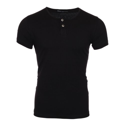 Reslad T-Shirt Herren Rundhals Buttoned Basic Look Uni Kurzarm Shirt RS-5011 Schwarz XL