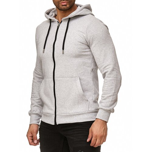 Reslad Sweatjacke Herren Pulli Kapuzen-Pullover Mnner Hoodie Jacke Zip-Pullover RS-1041 Grau S