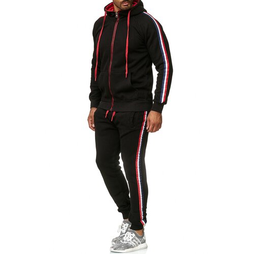 Reslad Herren Jogginganzug Trainingsanzug Sportanzug Jogging-Hose + Sweat-Jacke RS-5076 Schwarz S