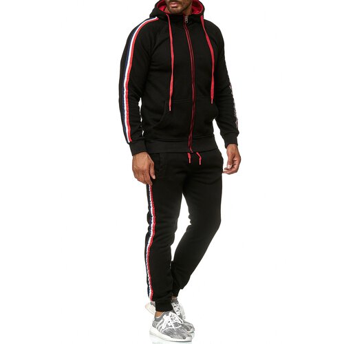 Reslad Herren Jogginganzug Trainingsanzug Sportanzug Jogging-Hose + Sweat-Jacke RS-5076 Schwarz S