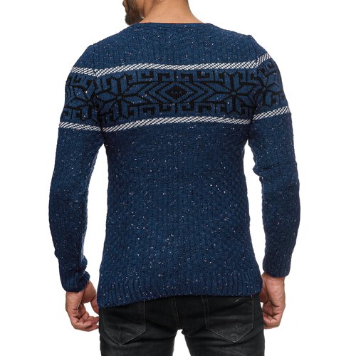 Herren Strickpullover Rundhals Norwegerpullover Muster RS-18003 Blau L