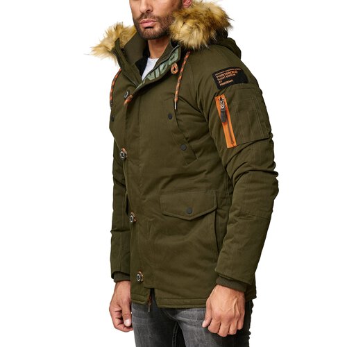 Herren Jacke mit Fellkragen Winter-Jacke Herren-Parka Mantel Anorak A2B-5615 Khaki S