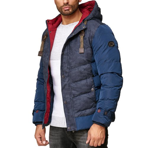 Herren Jacke Winter-Jacke Camouflage-Look mit Kapuze Mnner-Jacke mit Tarnmuster A2B-5628 Dunkelblau M