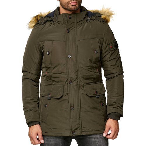 Herren Jacke Winter-Jacke Herren-Parka Kapuzen-Jacke Fell-Kragen Anorak A2B-5640 Khaki S