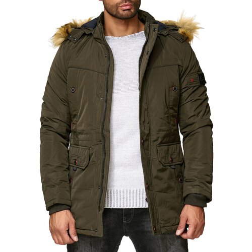 Herren Jacke Winter-Jacke Herren-Parka Kapuzen-Jacke Fell-Kragen Anorak A2B-5640 Khaki S