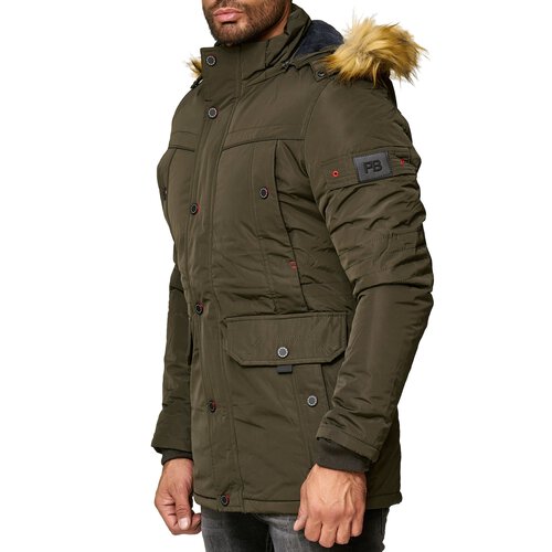 Herren Jacke Winter-Jacke Herren-Parka Kapuzen-Jacke Fell-Kragen Anorak A2B-5640 Khaki S