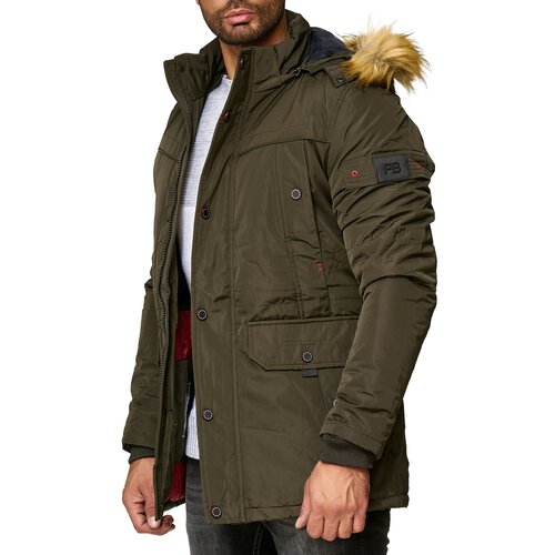 Herren Jacke Winter-Jacke Herren-Parka Kapuzen-Jacke Fell-Kragen Anorak A2B-5640 Khaki S